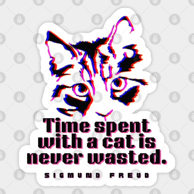 Cat art and Sigmund Freud: time spent with a cat is never wasted. Sticker by artbleed